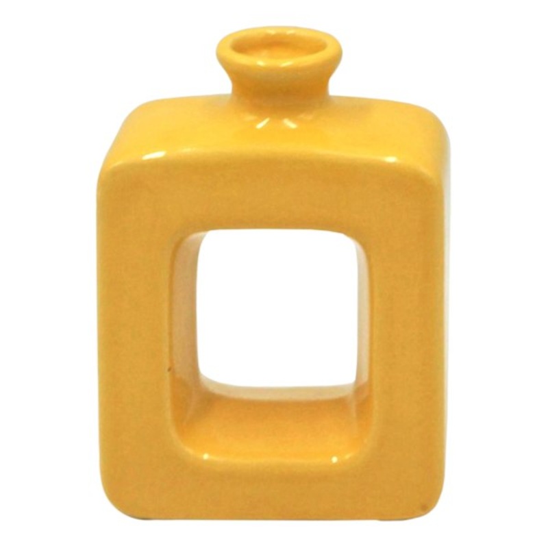 Yellow Square Cutout Ceramic Vase, 6″