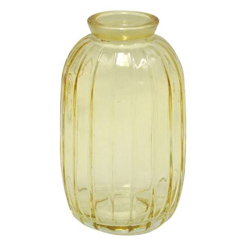 Yellow Striped Glass Bud Vase, 5″