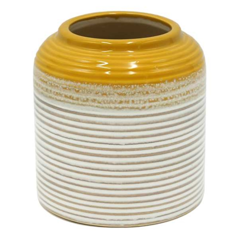 Yellow & White Striped Ceramic Vase, 5″