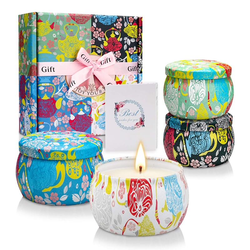 Yming fragrance candles Gift for women 4 * 125 g soy wax candle lavender gardenie jasmine vanilla high aromatherapy fragrance candles for bathroom yoga women’s birthday Christmas Mother’s Day 2 flowers