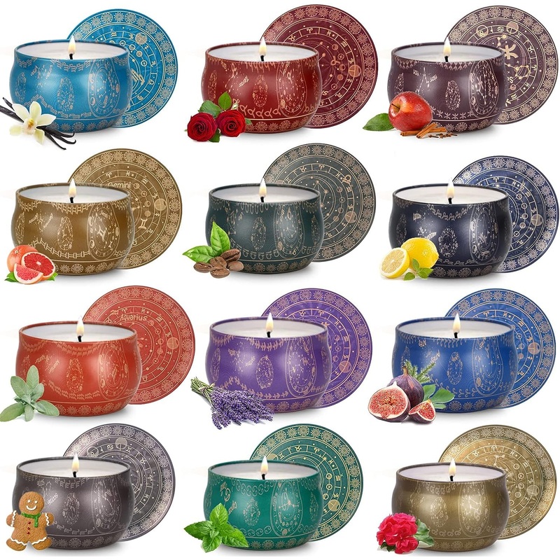 Yming fragrance candles gift set for women fragrance candle set 12 pieces 840 g soy wax aromatherapy candles birthday present for women gifts for women gifts for girlfriend constellation candles*12
