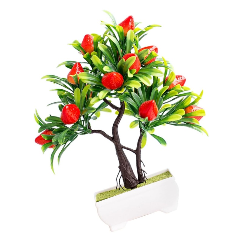 Zerodeko Fake Plant in Pot Artificial Strawberry Tree Para De Mujer Interior Flowers Decoration Artificial Bonsai Plant Pot Mini Pots Faux Plastic Office Indoor Artificial Flowers