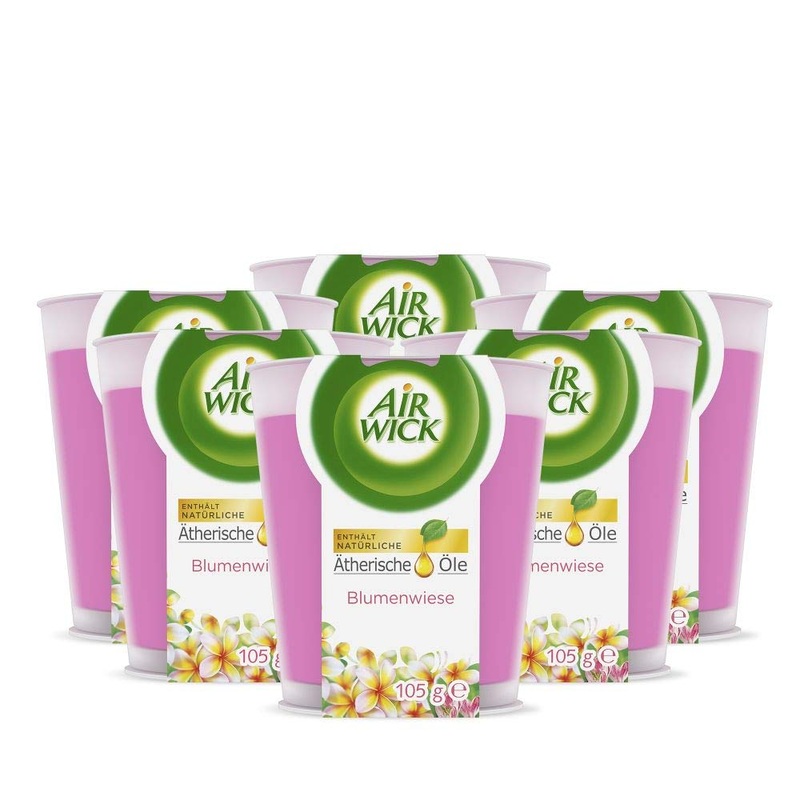 Air Wick feel-good scented candle in a glass Fragrance: Meadow Flowers Contains natural essential oils 6 x scented candles in pink