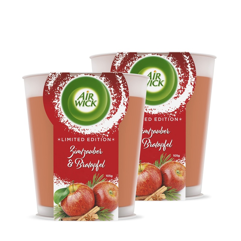 Air Wick Wohlf hlf fufe candle in the glass-fragrance: cinnamon magic and baked apple-up to 20 hours of burning time-contains natural essential oils-2 x 105 g fragrance candle 105 g (2-pack) cinnamon magic & baked apple