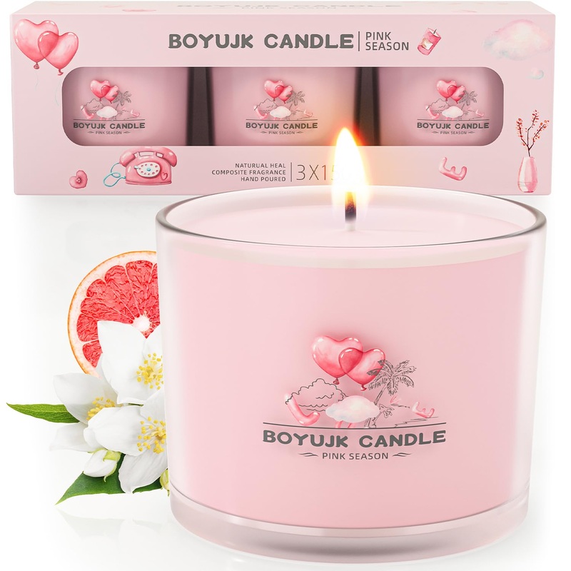 Fragrance candles gifts for women |Fragrance candles gift set for anxiety |3 fragrance candles in the glass |Gifts for women & men Christmas (pink season collection 450g) Rosa 450g