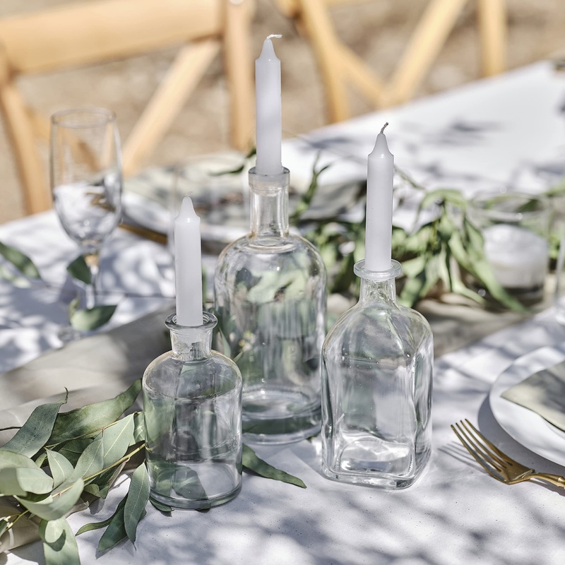 Ginger Ray glass bottle holder decoration including candles for wedding & party 3 pieces green candle holder made of glass