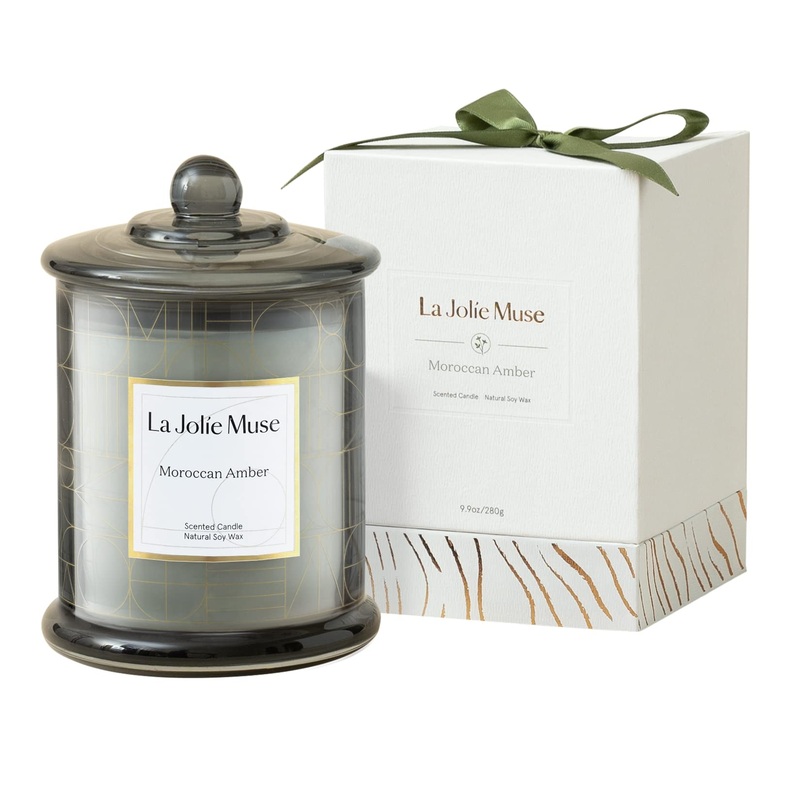 La Jol e Muse fragrance candles in a glass Moroccan amber with gift packaging candle gifts for women & men natural soy wax candles luxury glass candles 280g 70 hours