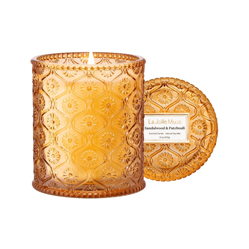 La Jolie Muse Scented Candle Gifts for Women Sandalwood & Patchouli Candles 8 oz 55 Hour Burn Time Luxury Candles Candles for Home Scented Natural Soy Wax Candles Sandalwood and Patchouli 8oz