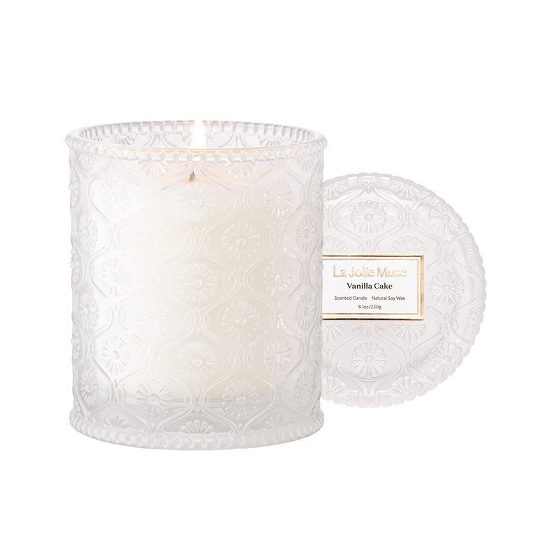 La Jolie Muse Scented Candle Gifts for Women Vanilla Cake Candles 8 oz 55 Hour Burn Time Luxury Candles Candles for Home Scented Natural Soy Wax Candles Vanilla Cake 8oz