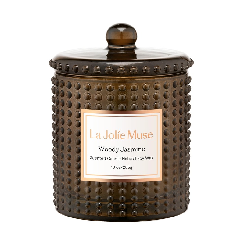 La Jolie Muse Wood-Jasmine fragrance candles for your home luxury candles for women candle gifts for women natural soy wax candles burning time: 75 hours gifts for women 285 g 10 oz jasmine blossom