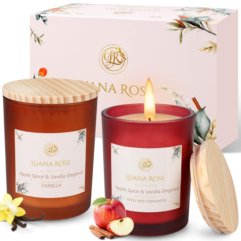 Luana rose fragrance candles gift set – 2x200g long -lasting fragrance 100% natural soy wax with essential oils – high -quality gifts for women aromatherapy candle – scented candle set 2 pieces x 200g vanilla & apple