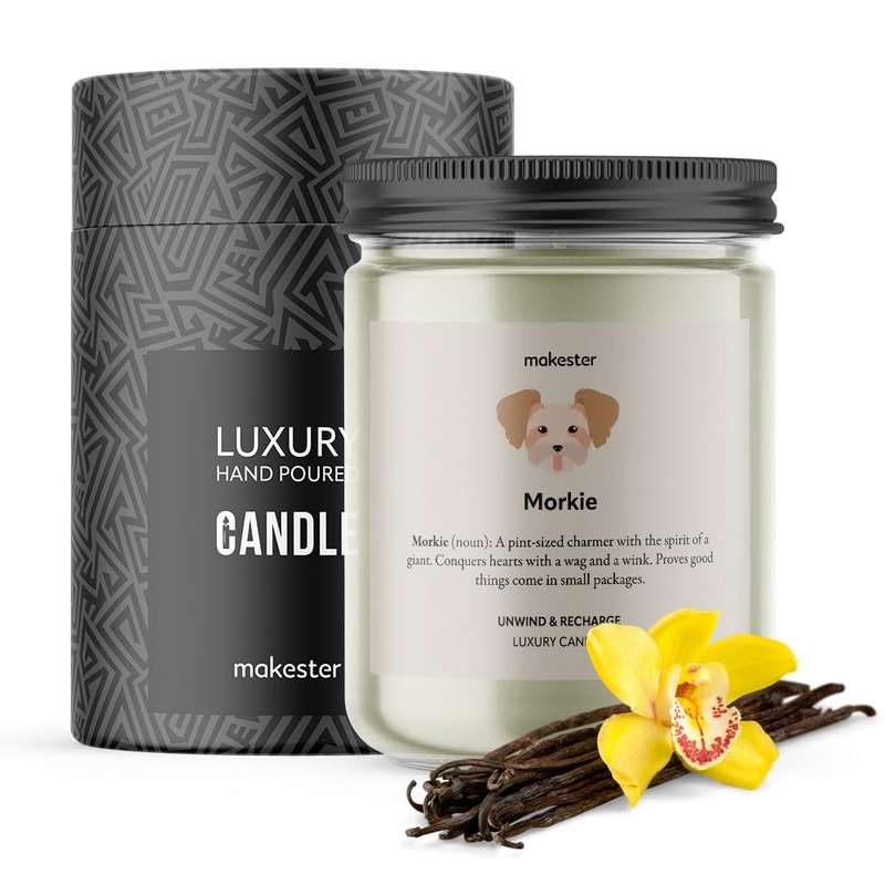 Morkie Candle – 220g Soy Wax with Madagascan Vanilla Jasmine & Sugared Almond – Morkie Gift – Dog Candles by Makester