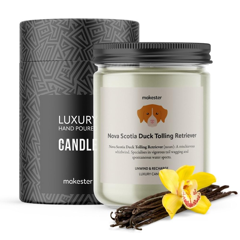 Nova Scotia Duck Tolling Retriever Candle – 220g Soy Wax with Madagascan Vanilla Jasmine & Sugared Almond – Nova Scotia Duck Tolling Retriever Gift – Dog Candles by Makester