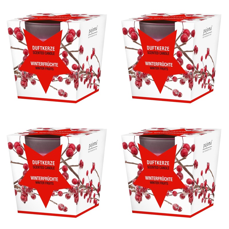 Pajoma fragrance candle 4er set winter fruits – in satin glass |4x 120g of wax weight burning time: 25 hours in a noble gift packaging |Premium quality winter fruits 4