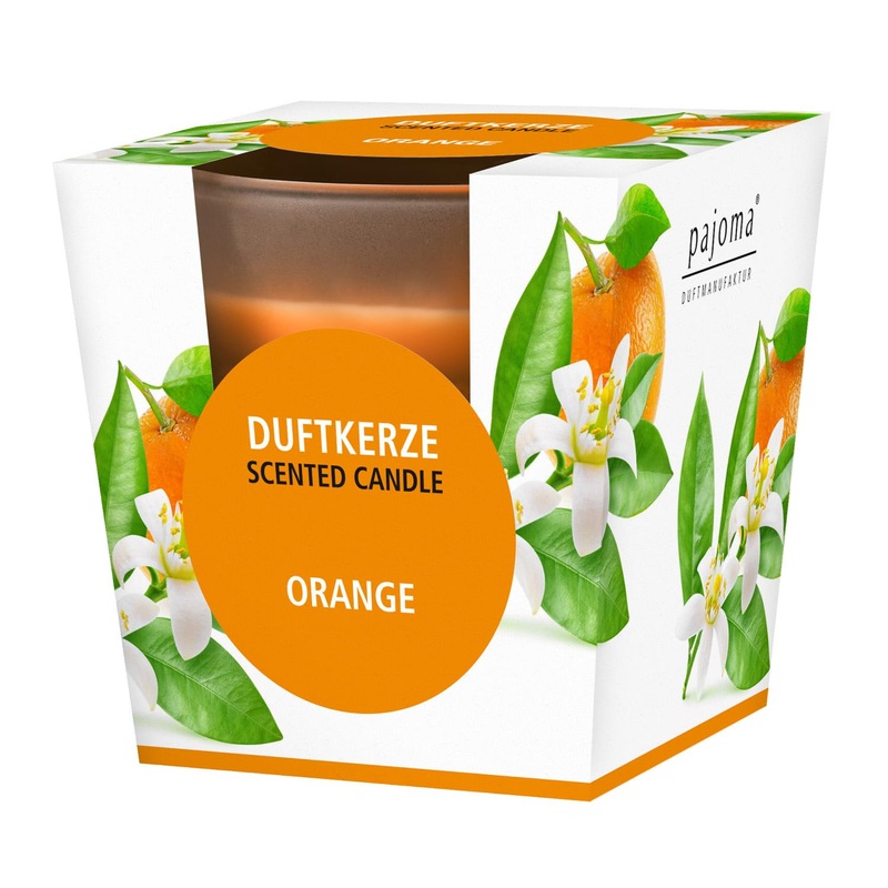 Pajoma fragrance candle orange – in satin glass |120g of wax weight burning time: 25 hours in a noble gift packaging |Premium quality orange 1
