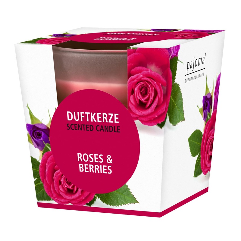 Pajoma fragrance candle roses & berries – in satin glass |120g of wax weight burning time: 25 hours in a noble gift packaging |Premium quality roses & berries 1