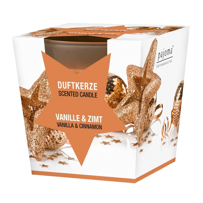 Pajoma fragrance candle vanilla & cinnamon – in satin glass |120g of wax weight burning time: 25 hours in a noble gift packaging |Premium quality vanilla & cinnamon 1