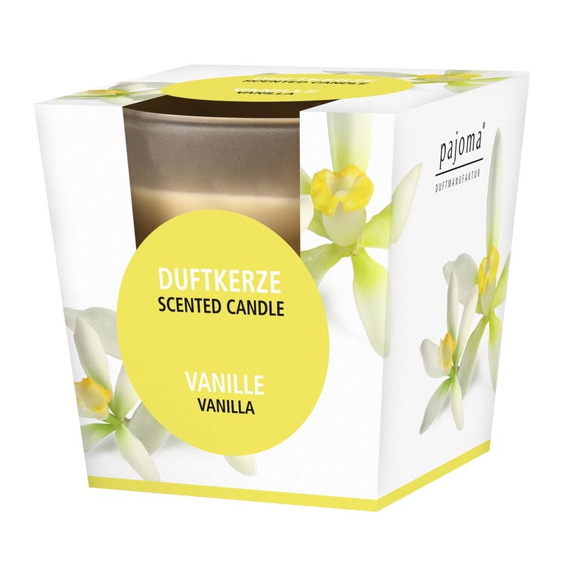 Pajoma fragrance candle vanilla – in satin glass |120g of wax weight burning time: 25 hours in a noble gift packaging |Premium quality vanilla 1