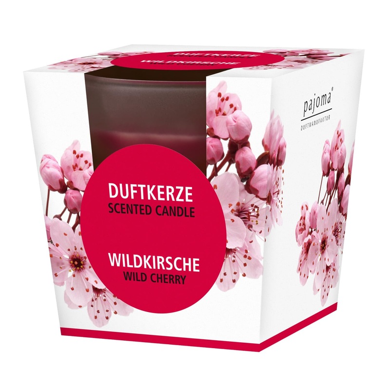 Pajoma fragrance candle wild cherry – in satin glass |120g of wax weight burning time: 25 hours in a noble gift packaging |Premium quality wild cherry 1