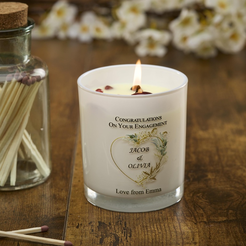 Personalised Candle Gift for Engagement Couple with Gold Leaf Heart (Sea Breeze)
