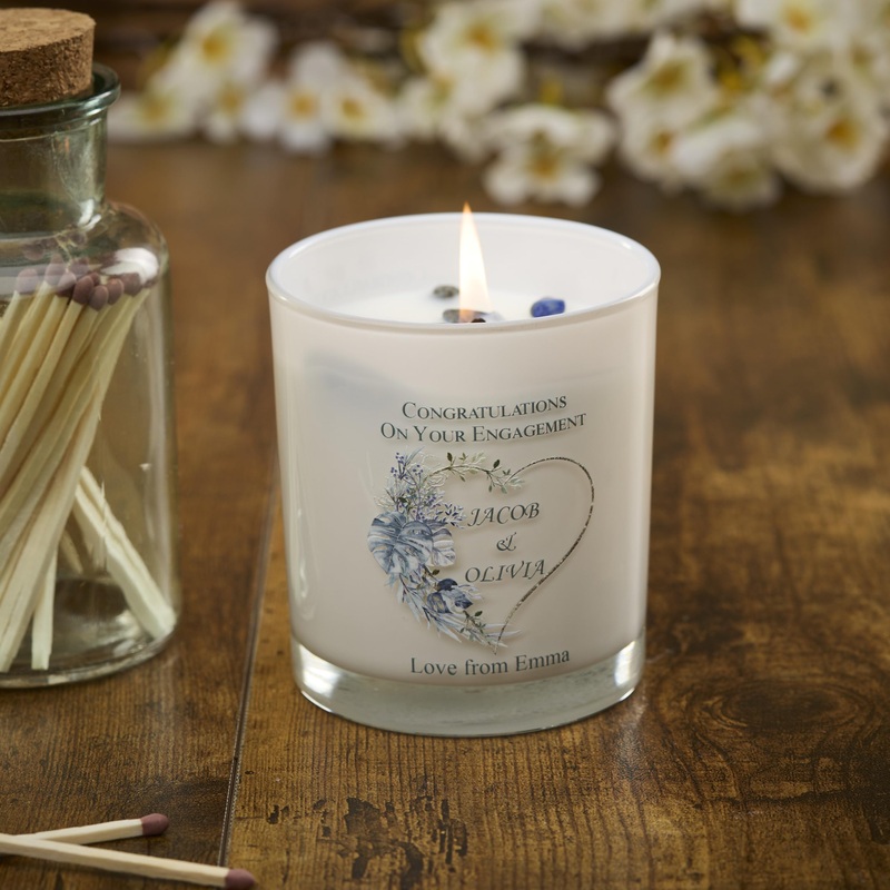 Personalised Candle Gift for Engagement Couple with Palm Tropical Heart (Sea Breeze)