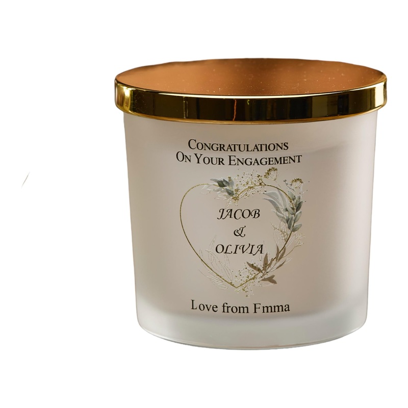 Personalised Large Double Wick Engagement Candle Gift with Gold Leaf (White Musk Vanilla)