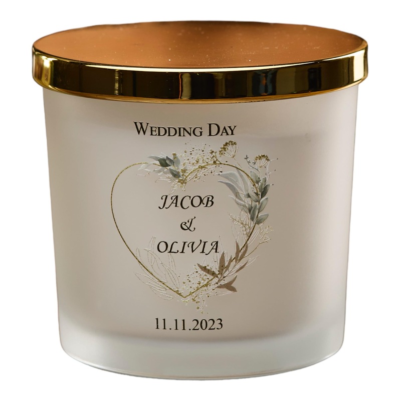 Personalised Large Double Wick Wedding Candle Gift with Gold Leaf (Fresh Cotton)