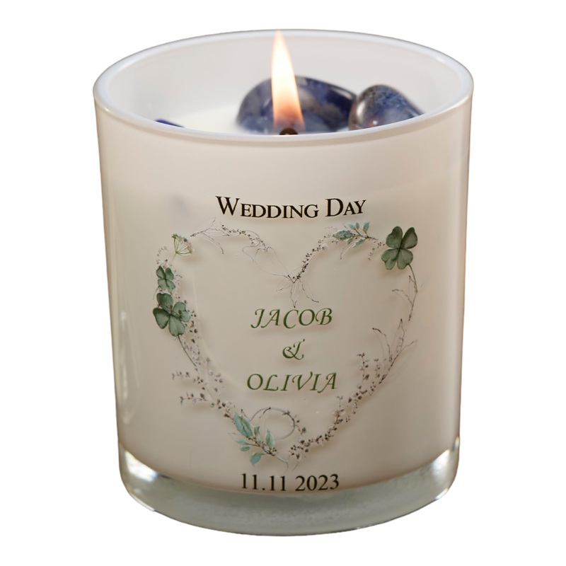 Personalised Wedding Day Candle Gift with Green Floral Heart (Paris Garden)