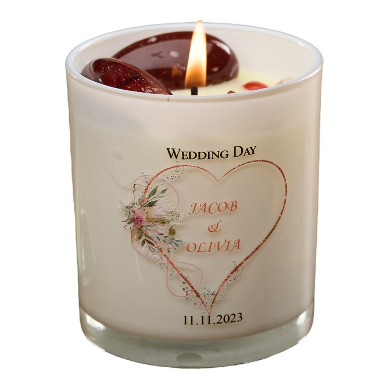 Personalised Wedding Day Candle Gift with Rose Gold Heart (Sea Breeze)