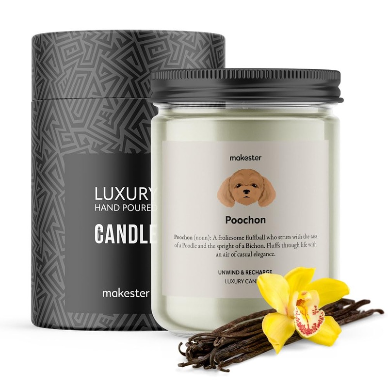 Poochon Candle – 220g Soy Wax with Madagascan Vanilla Jasmine & Sugared Almond – Poochon Gift – Dog Lover Candles by Makester
