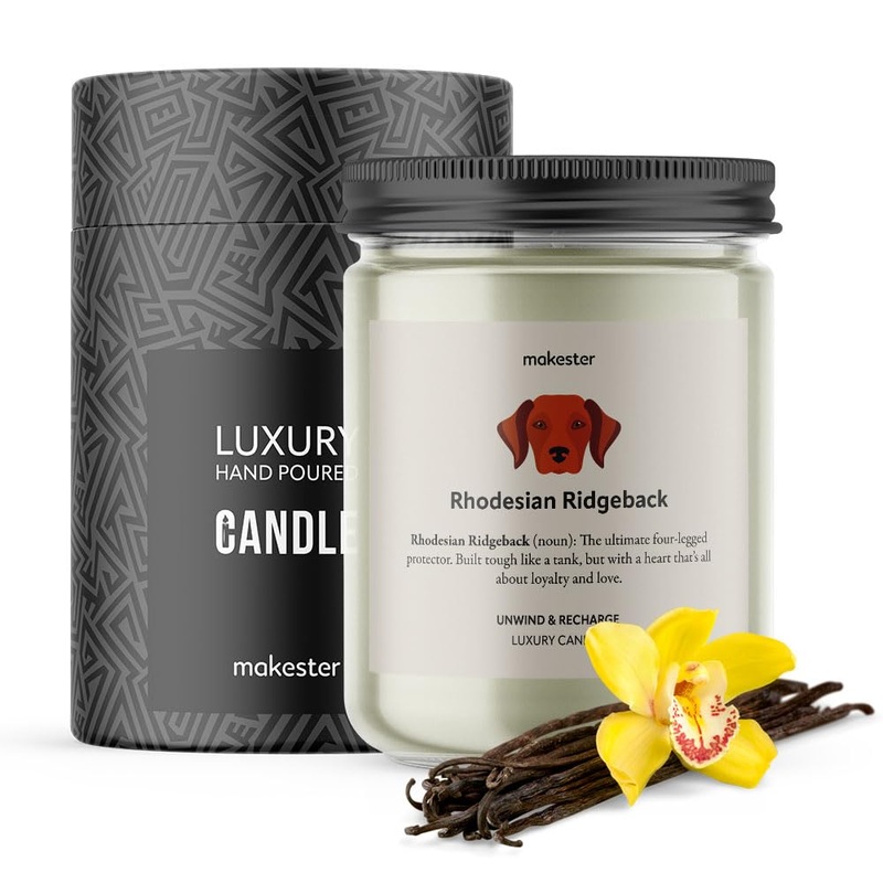 Rhodesian Ridgeback Candle – 220g Soy Wax with Madagascan Vanilla Jasmine & Sugared Almond – Rhodesian Ridgeback Gift – Dog Candles by Makester