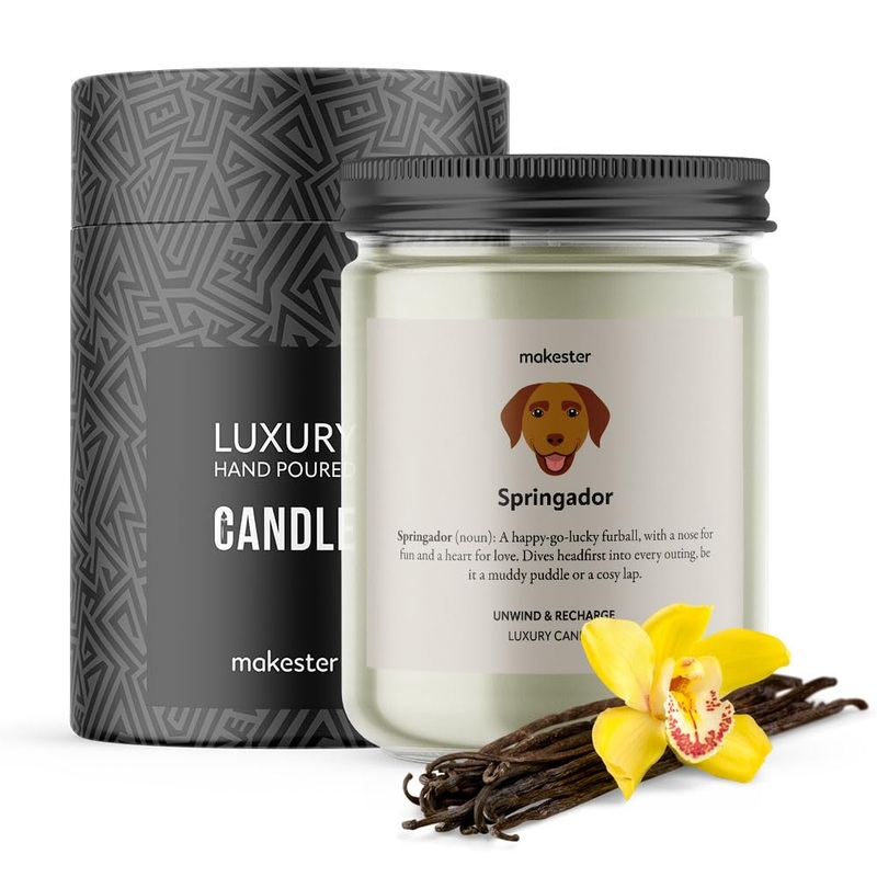 Springador Candle – 220g Soy Wax with Madagascan Vanilla Jasmine & Sugared Almond – Springador Gift – Dog Candles by Makester