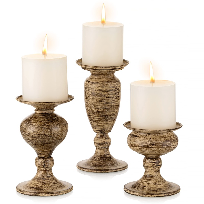 Sziqiqi 3 Set candlestick candlestick vintage candle holder Wind light holder made of metal candle holder for stump cerema decoration for living room bathroom wedding party brown small+medium+large brown