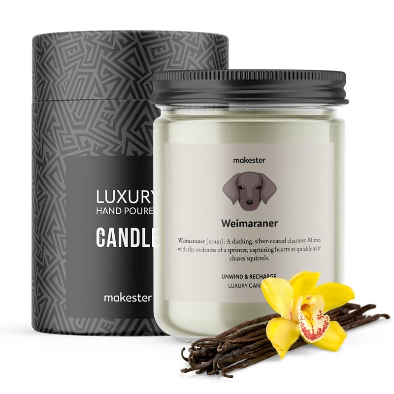 Weimaraner Candle – 220g Soy Wax with Madagascan Vanilla Jasmine & Sugared Almond – Weimaraner Gift – Dog Candles by Makester