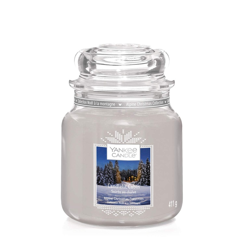 Yankee Candle fragrance candle in the glass (medium -sized) Candlelit Cabin Alpine Christmas Collection burning time for up to 75 hours medium -sized in the glass Candlelite Cabin Medium -sized candle in the glass