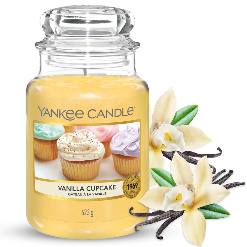 Yankee Candle scented candle in a large jar Vanilla Cupcake burn time up to 150 hours Vanilla Cupcake Large candle in a glass