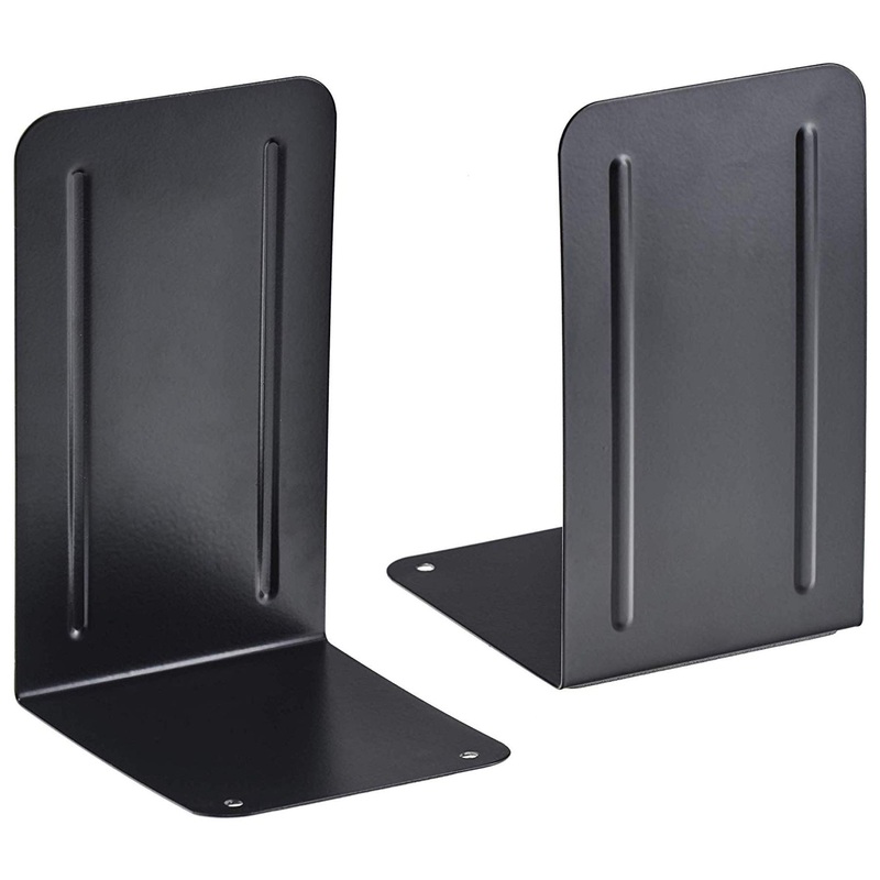Acrimet Premium Metal Bookends Non-Slip Heavy Duty (Black) (1 Pair)