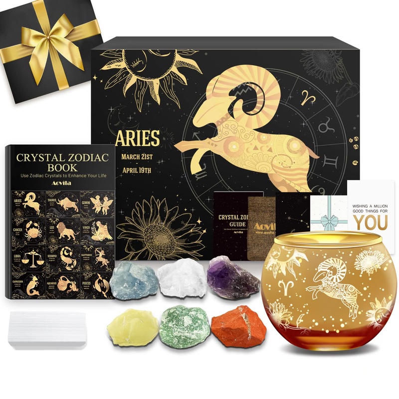 Aovila Aries gifts for women Aries Tealight Holder Candleline Core Stand Crystals Gift Box Set Sodic Sign Astrology Gifts Birthday Gifts For Women Mama Best Friends Aries with Tealight Holder