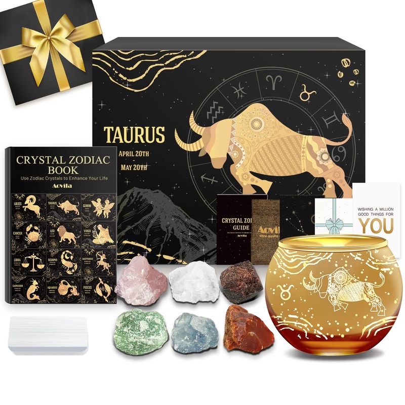 Aovila bull gifts for women bull tea light holder candlestick crystals borne stones gift box set zodiac sign astrology gifts birthday presents for women mom best friends bull with tealight holder