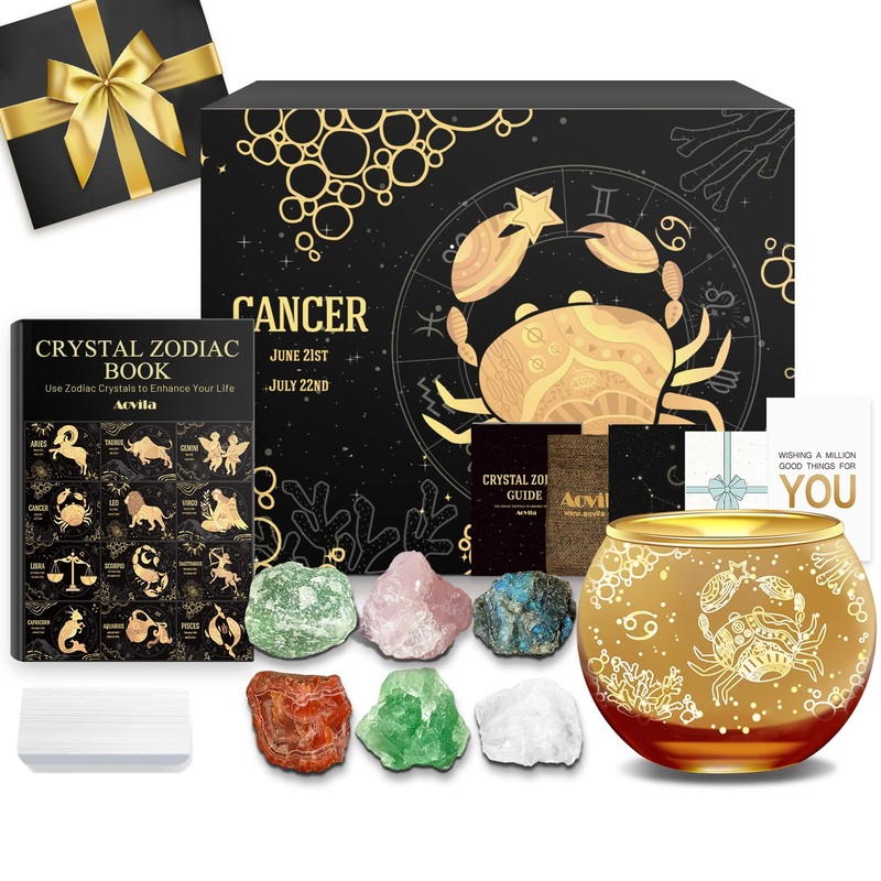 Aovila cancer gifts for women cancer tealight holder candlestick crystals cervical stones gift box set zodiac sign astrology gifts birthday gifts for women mom best friends crab with tealight holder