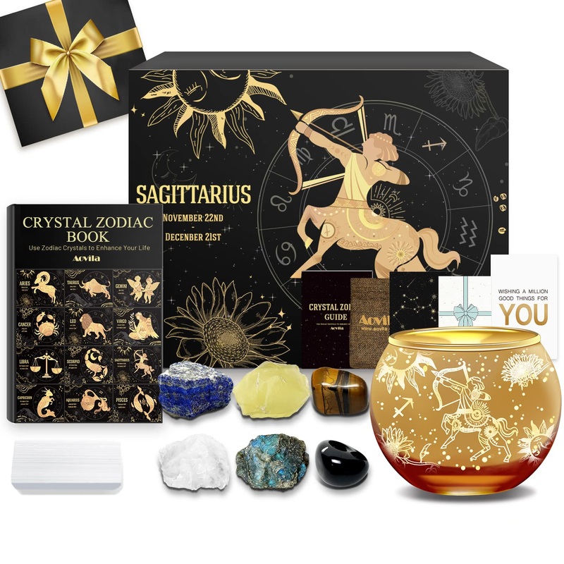 Aovila Sagittarius Gifts For Women Sagittarius Tealight Holder Cry the Crystals Crystals Gift Box Set Sodic Sign Astrology Gifts Birthday Gifts For Women Mama Best Friends Sagitters With Tealight Holder