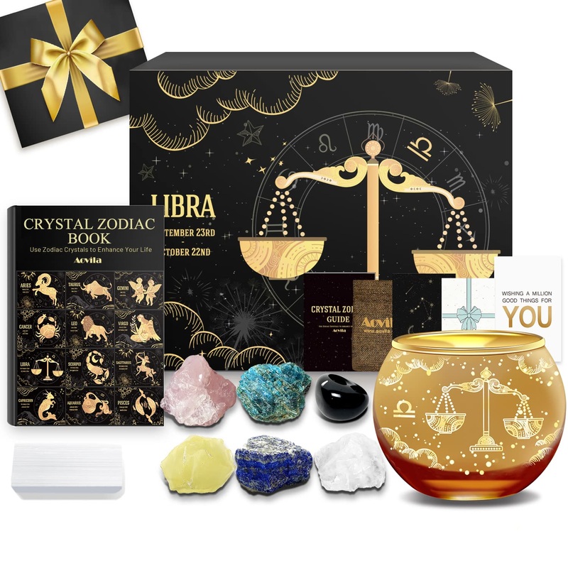 Aovila scale gifts for women Libra tealight holder candlestick crystals gift box set zodiac sign astrology gifts birthday presents for women mom best friends scale with tealight holder