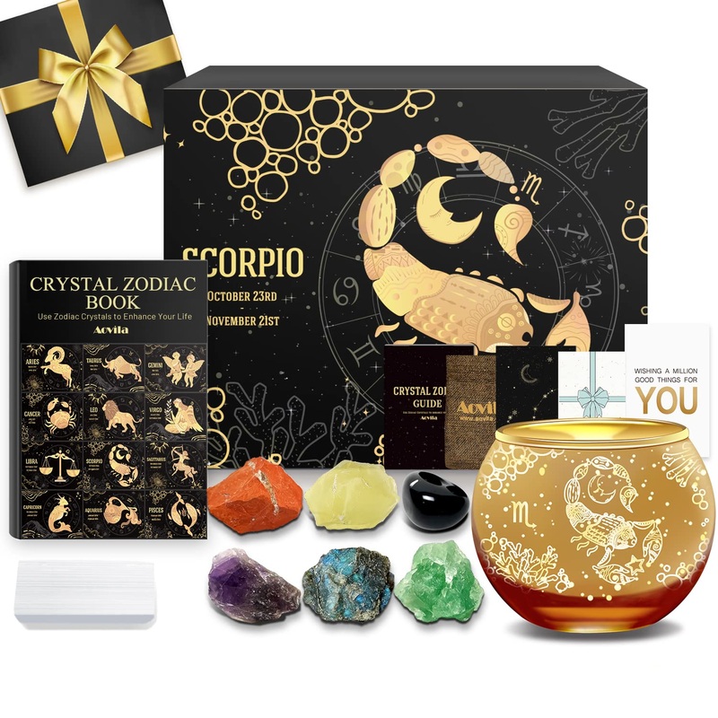 Aovila scorpion gifts for women scorpion tealight holder candlestick crystals born stones gift box set zodiac sign astrology gifts birthday presents for women mom best friends scorpion with tealight holder