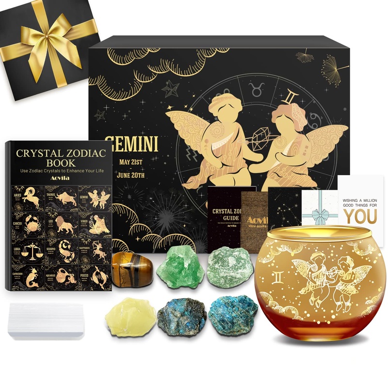 Aovila twin gifts for women twin tealight holder candlestick crystals birthstones gift box set zodiac sign astrology gifts birthday gifts for women mom best friends twin with tealight holder