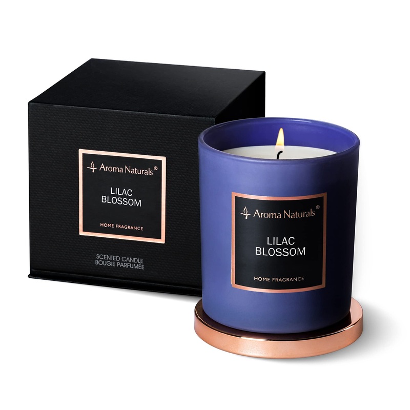 Aroma Natural Luxury fragrance candle 215 g 35 hours of burning time natural soy wax home fragrance decoration gift medium-sized glass lilac blossom purple flower