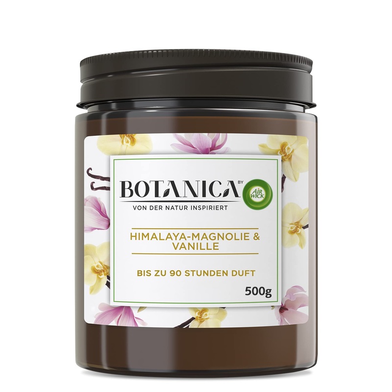 Botanica by Air Wick Large fragrance candle XL – up to 90 hours – fragrance: Himalaya -Magnolie & Vanille – Sustainably made with natural ingredients – 1x500g candle in glass 500 g (1 Pack) Himalaya magnolia & vanilla 500g