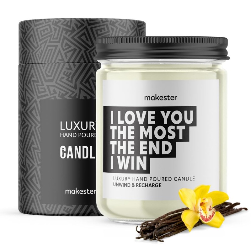 Boyfriend Candle – 220g Soy Wax with Madagascan Vanilla Jasmine & Sugared Almond – Boyfriend Gifts for Christmas or Birthday – Funny Candles by Makester Love You