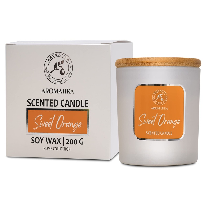 Fragrance candle orange – orange scent for aromatherapy with natural orange oil – soyakerze for home – beautiful intensive fragrance – 45 hours of burning time – white 200g