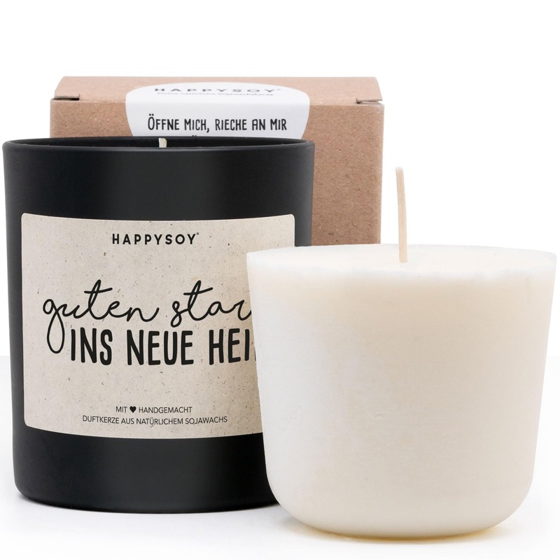 Fragrance candle + refill wax – Happysoy gifts for moving in – fragrance candle in a glass with saying as a catchment gifts apartment or house – handmade and sustainable