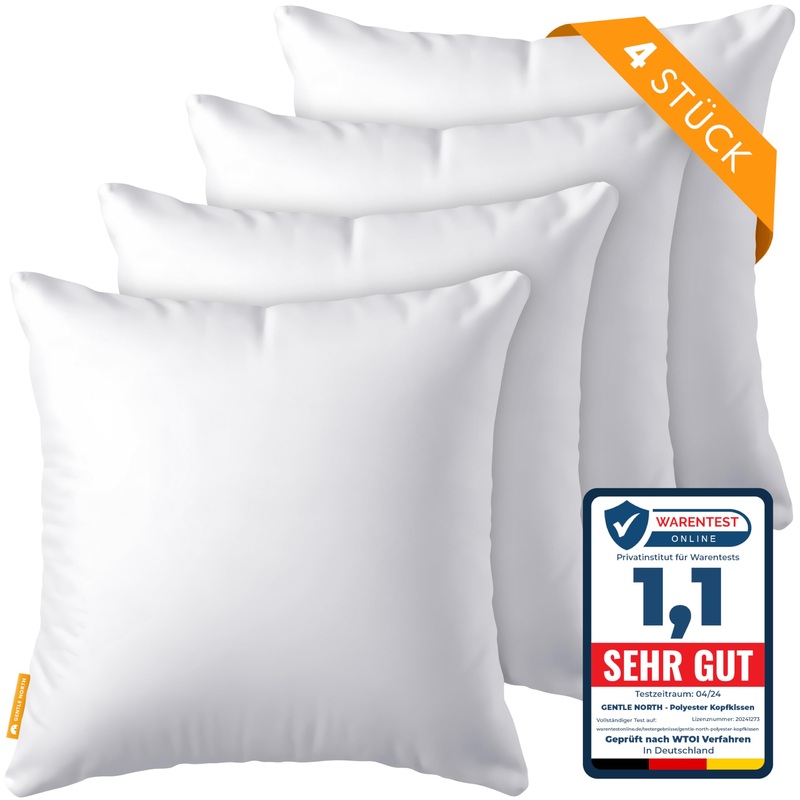 Gentle North pillow (45×45 cm in size) – 4 set pillow for bed and as a decorative pillow – with zipper for filling – sofa cushion – ornamental pillow for couch and sofa – kotex – washable up to 60 – White 4 St. |45 x 45cm